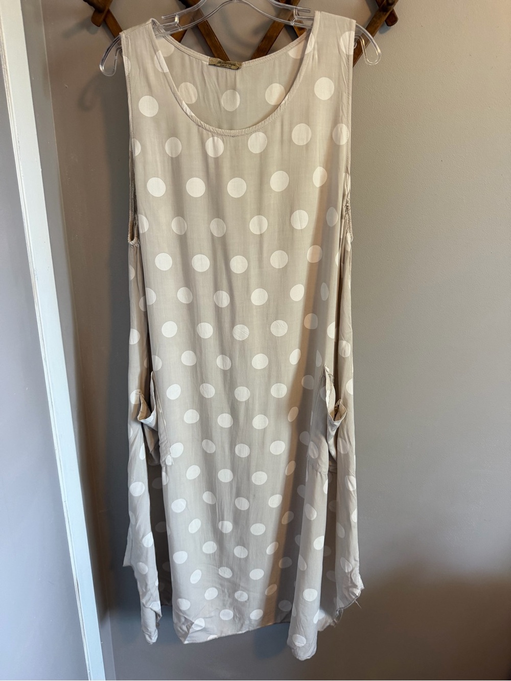 Beyond Capri Taupe Polka Dot Viscose Lagenlook Midi Dress One Size
